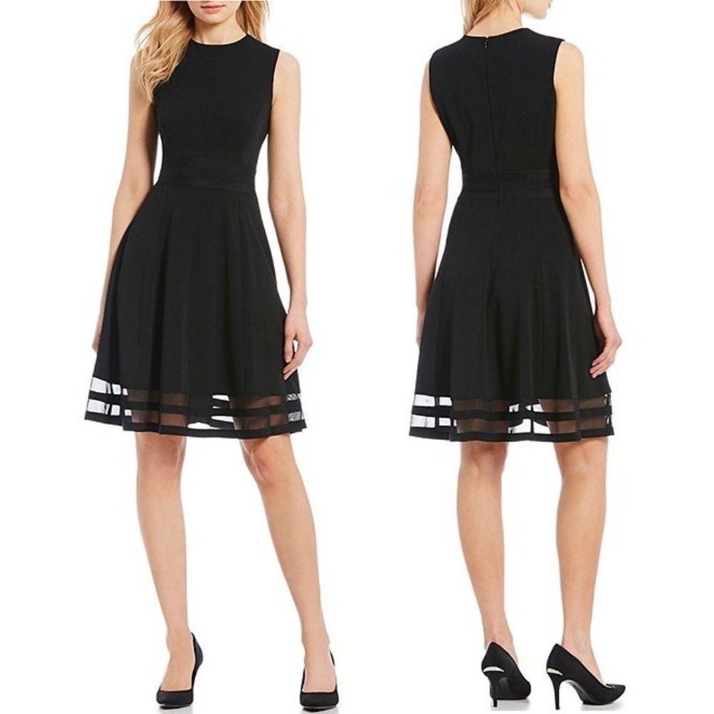 Calvin Klein Illusion-Trim Crepe Fit & Flare Dress